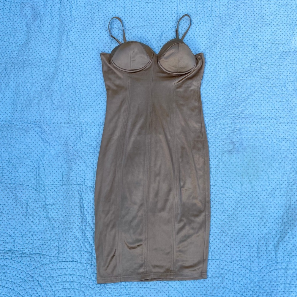 NWOT Fashion Nova Gold Satin Fitted Dress